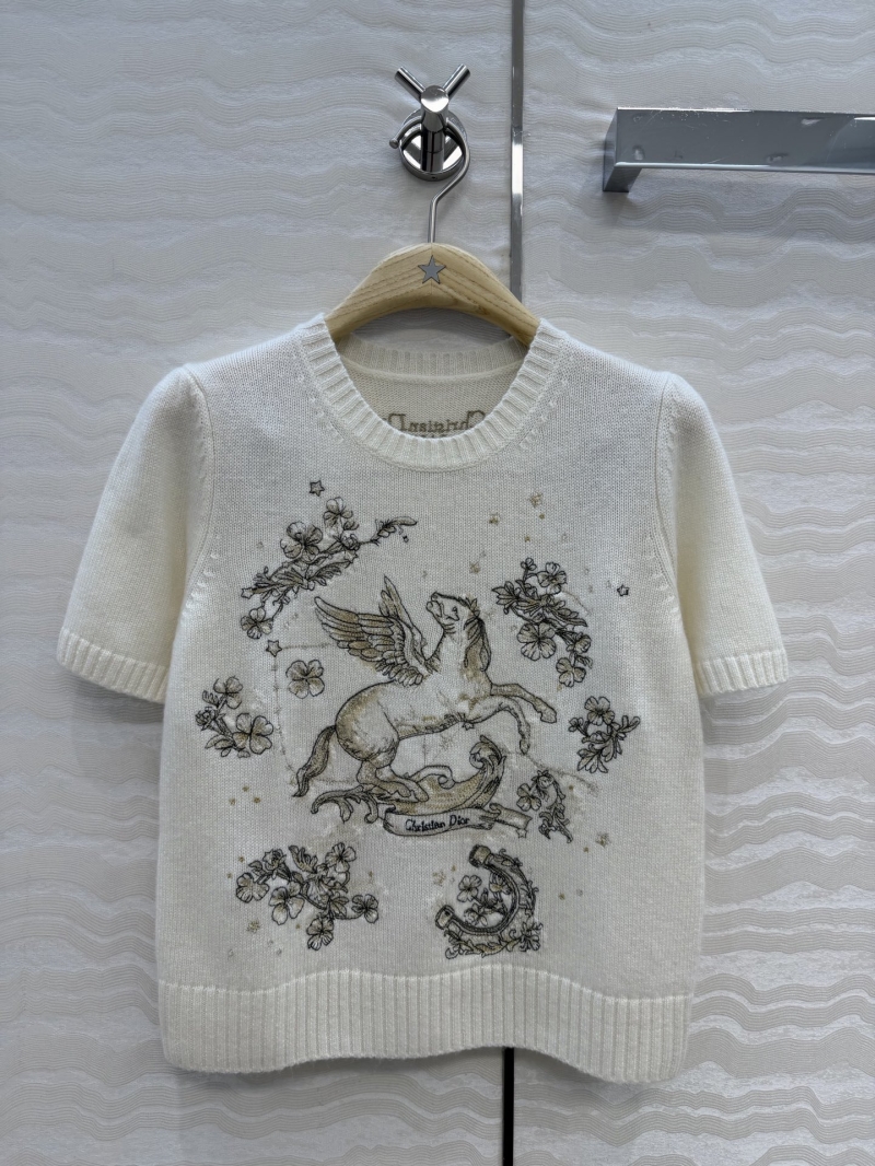 Dior Limited Edition Pegasus Embroidery Imported Cashmere Short-Sleeved Sweater