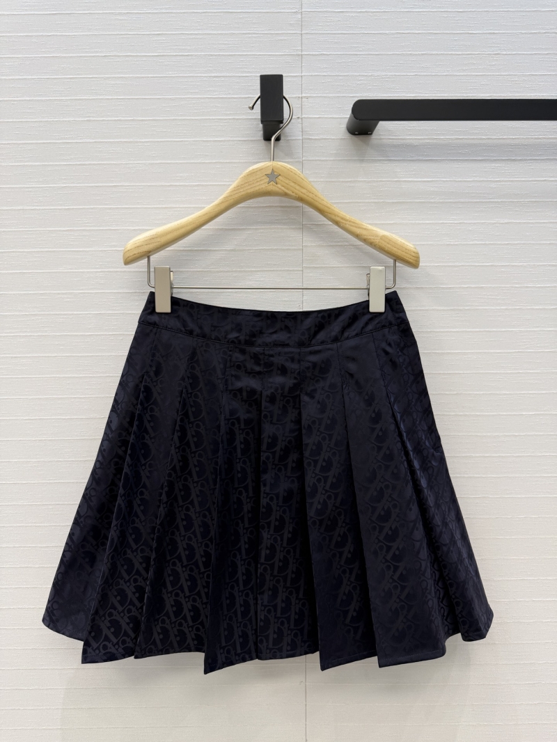 Dior Taffeta Jacquard Oblique Monogram Pleated A-Line Skirt in Deep Navy