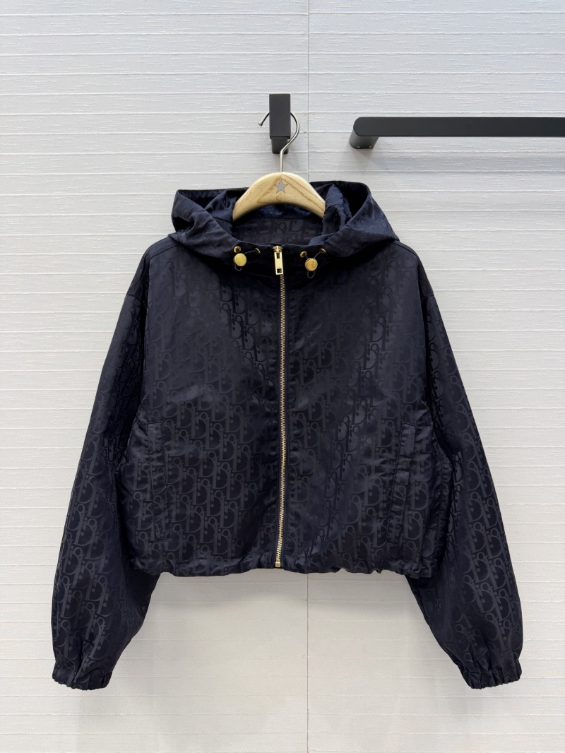 Dior Miss Dior Navy Blue Taffeta Jacquard Hooded Windbreaker Jacket