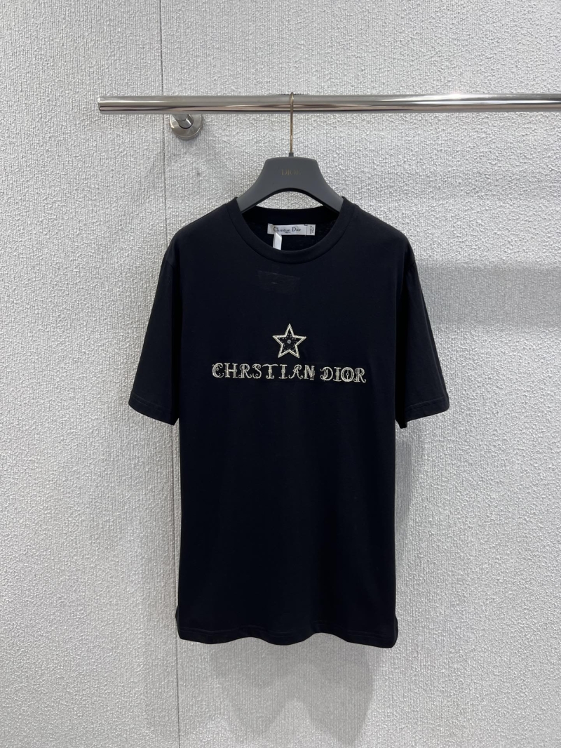 Christian Dior Star Embroidery Short-Sleeved T-Shirt in Black Luxe Cotton