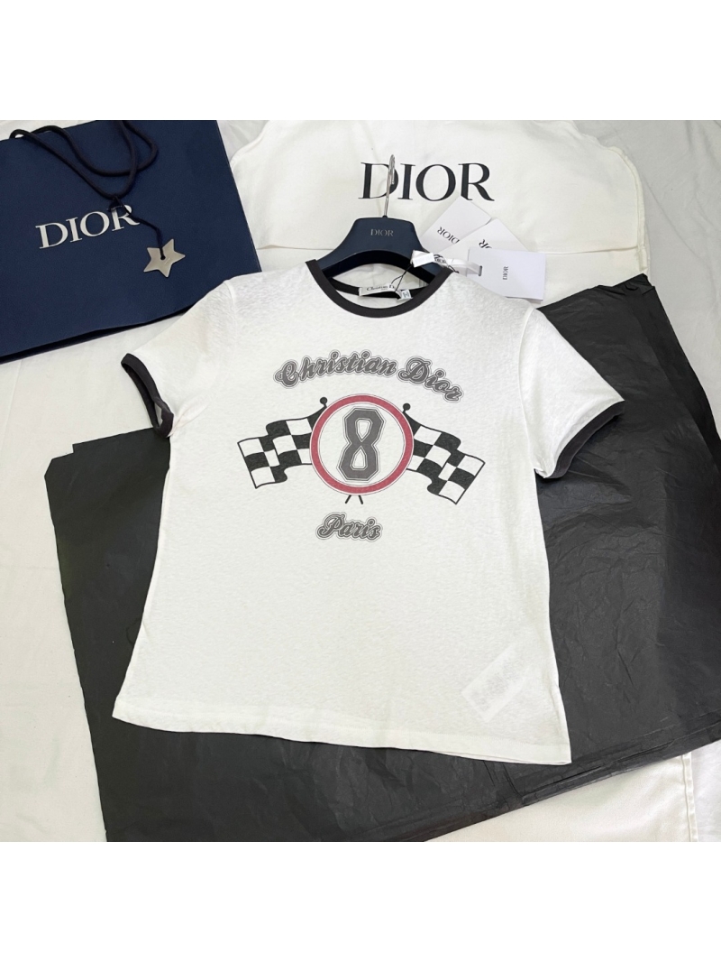 Christian Dior Exquisite Vintage Racing Graphic Ringer T-Shirt in Off-White - Timeless Luxe Cotton Blend
