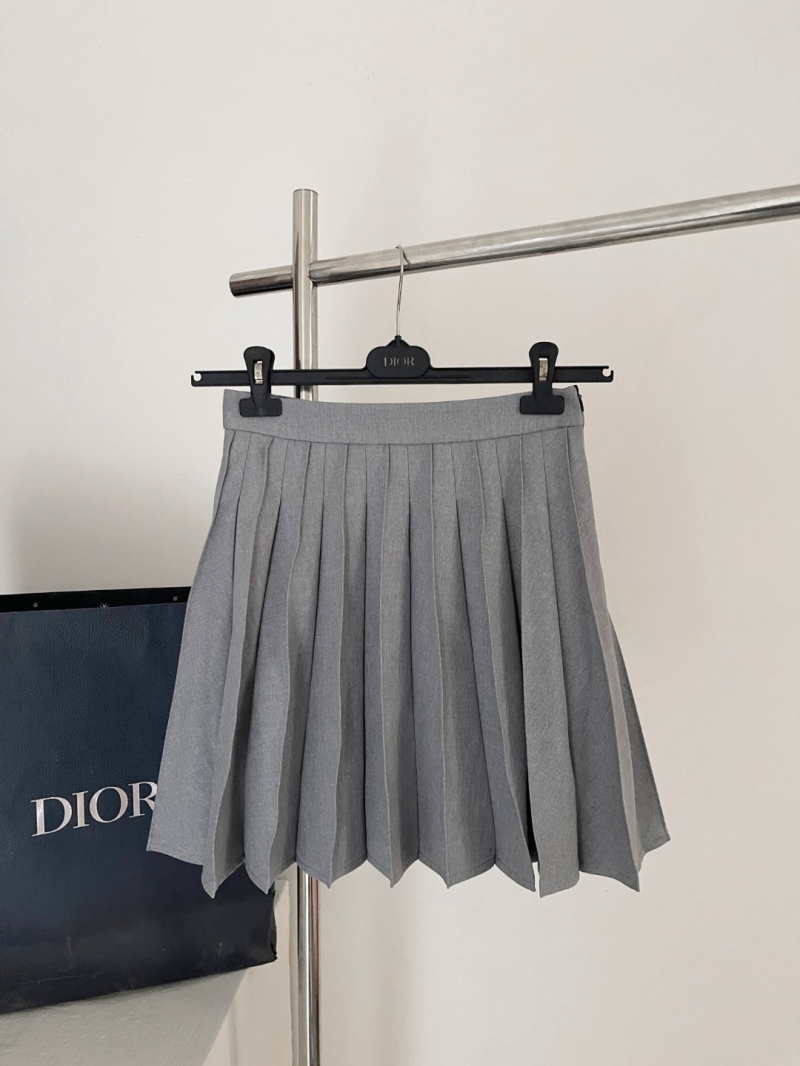 Dior Heather Gray Sheep Wool Pleated Mini Skirt with Silk Lining