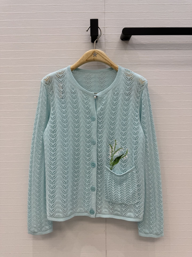 Dior Miss Dior Garden World Lily of the Valley Pointelle Knit Cardigan in Aqua Blue