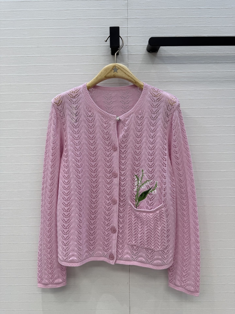 Dior Miss Dior Garden World Lily of the Valley Embroidered Pointelle Knit Cardigan in Pastel Pink
