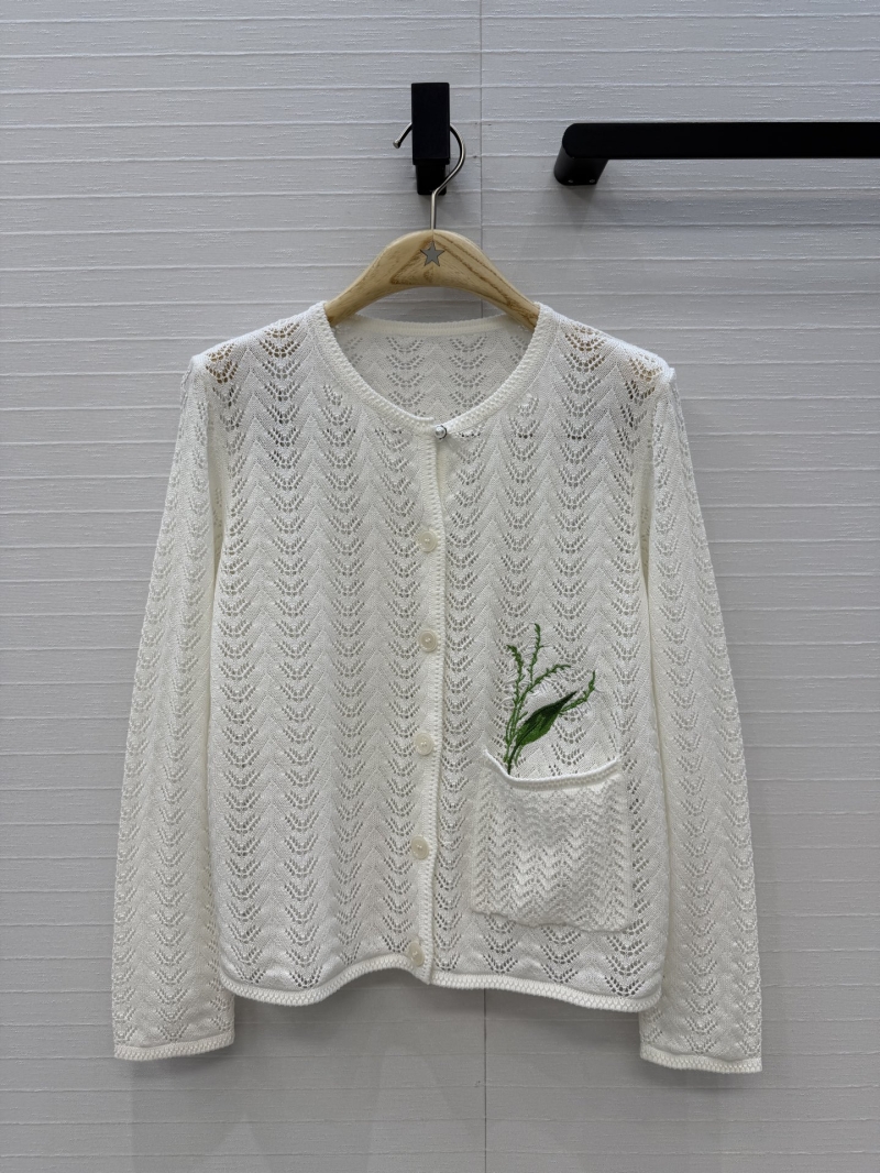 Dior Garden World Lily of the Valley Embroidered Pointelle Knit Cardigan in Cream