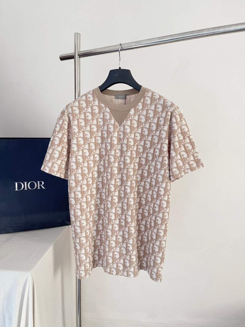 Dior Oblique Monogram Jacquard Knit T-Shirt in Beige and Tan