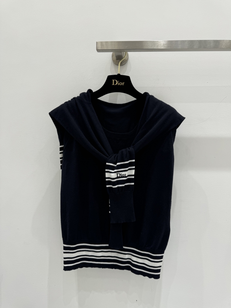 Dior Cashmere & Silk Striped Knit Set - Navy Blue
