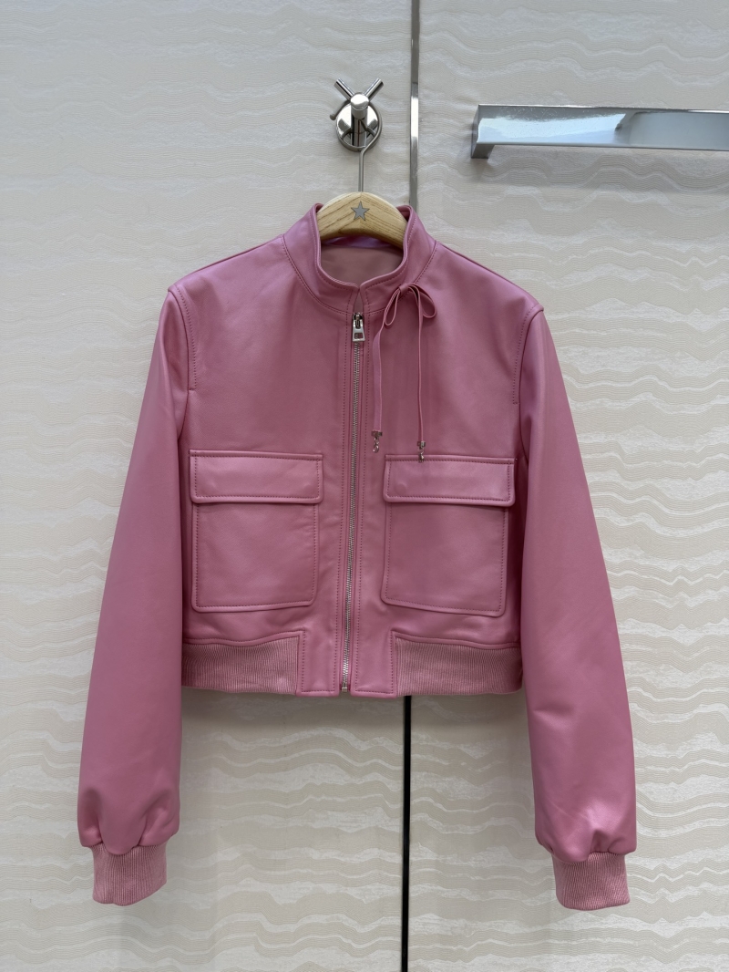 Dior Miss Dior Bow-Detail 100__PERCENT__ Lambskin Leather Jacket in Bubblegum Pink