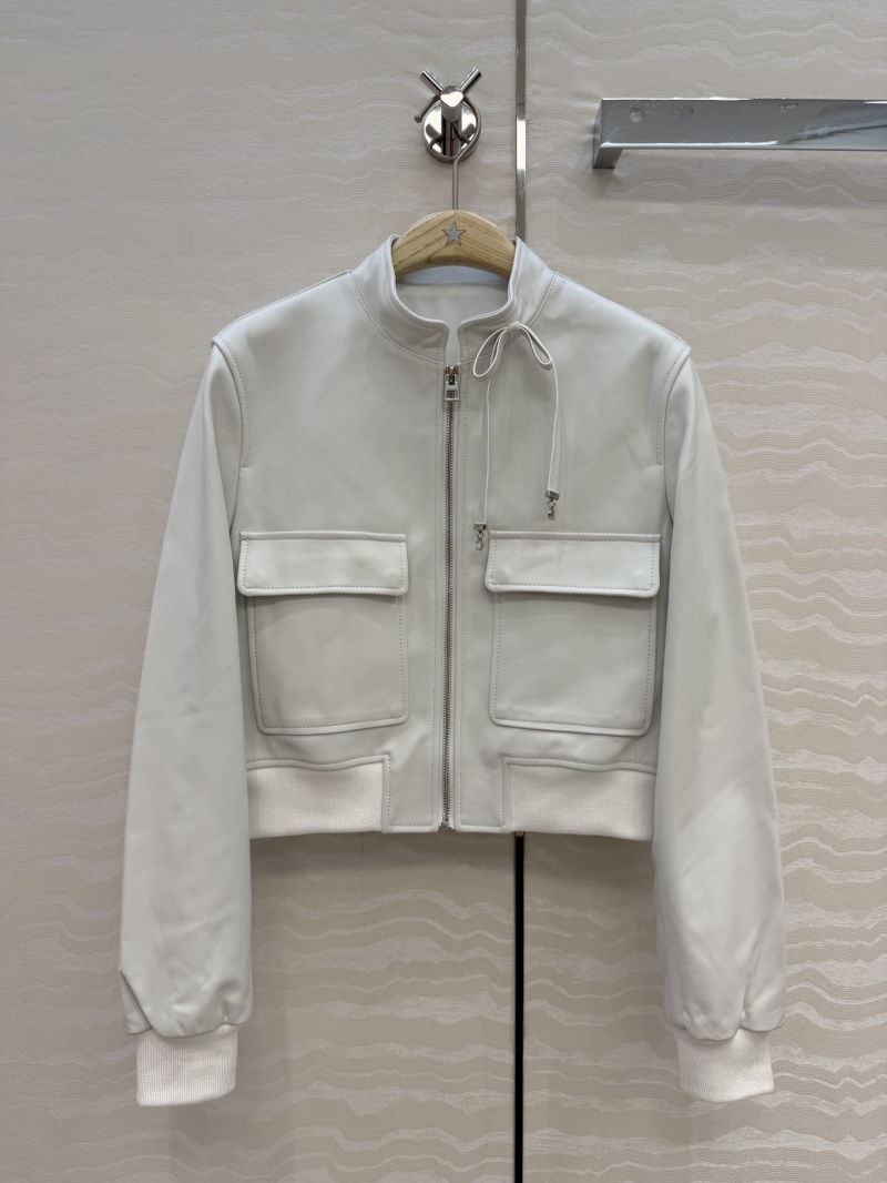 Dior 100% Top-Grade Imported Lambskin Miss Dior Bow Accent Leather Jacket in Ivory Cream
