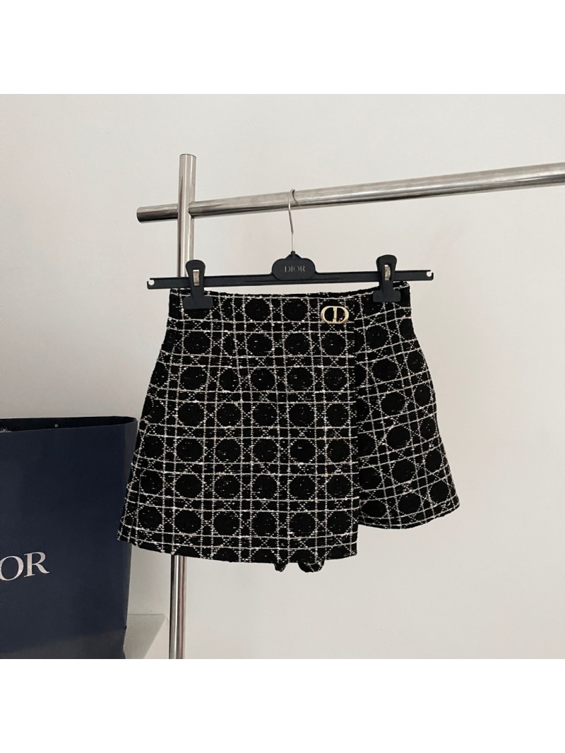 Dior Cannage Embroidered Wool Tweed Skort with CD Logo