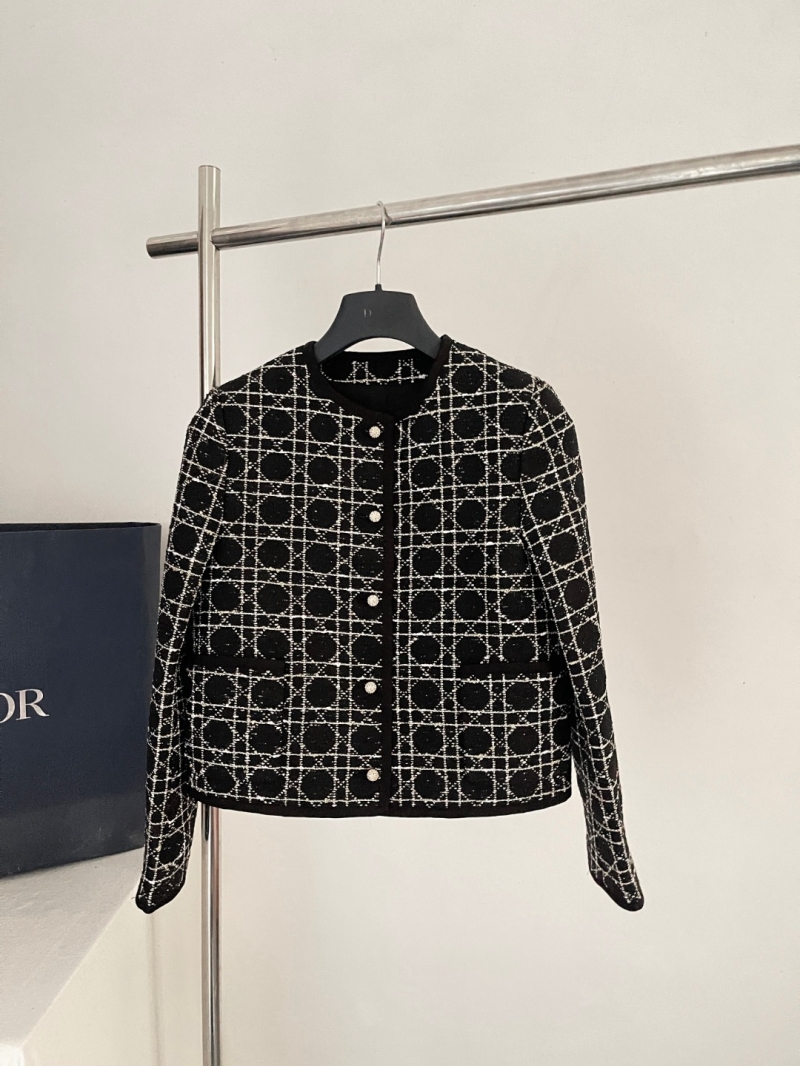 Dior Cannage Embroidered Wool Jacket in Black and White