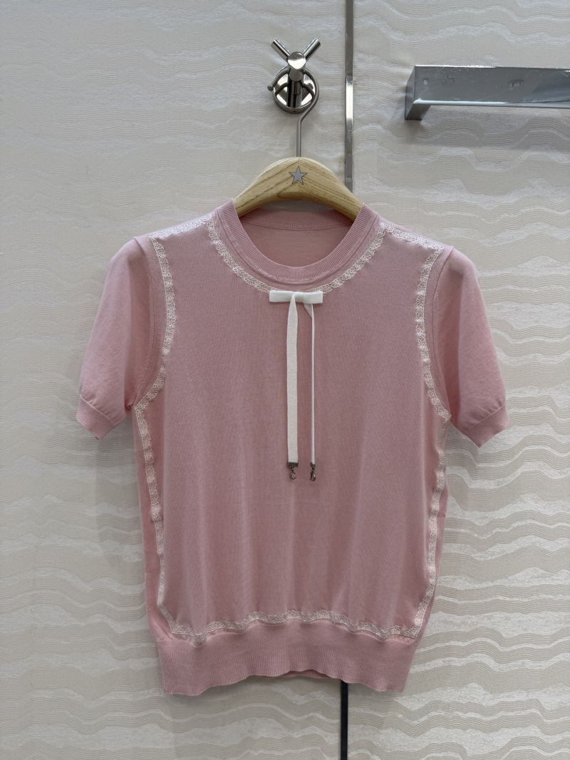 Dior Garden World Mulberry Silk Knit Short-Sleeve Sweater