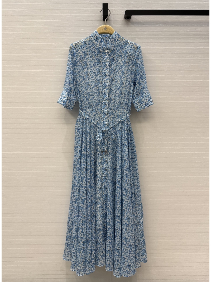 Christian Dior 2026 Early Spring Blue Floral Silk-Cotton Shirt Dress