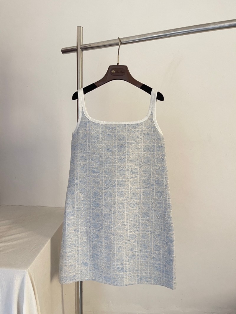 Dior Textured Woven Check Mini Dress in Light Blue and White