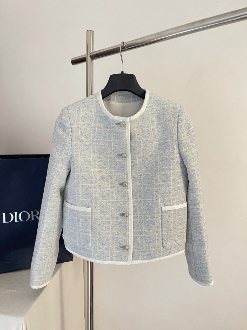 Dior Haze Blue Windowpane Tweed Jacket with Pearl Buttons
