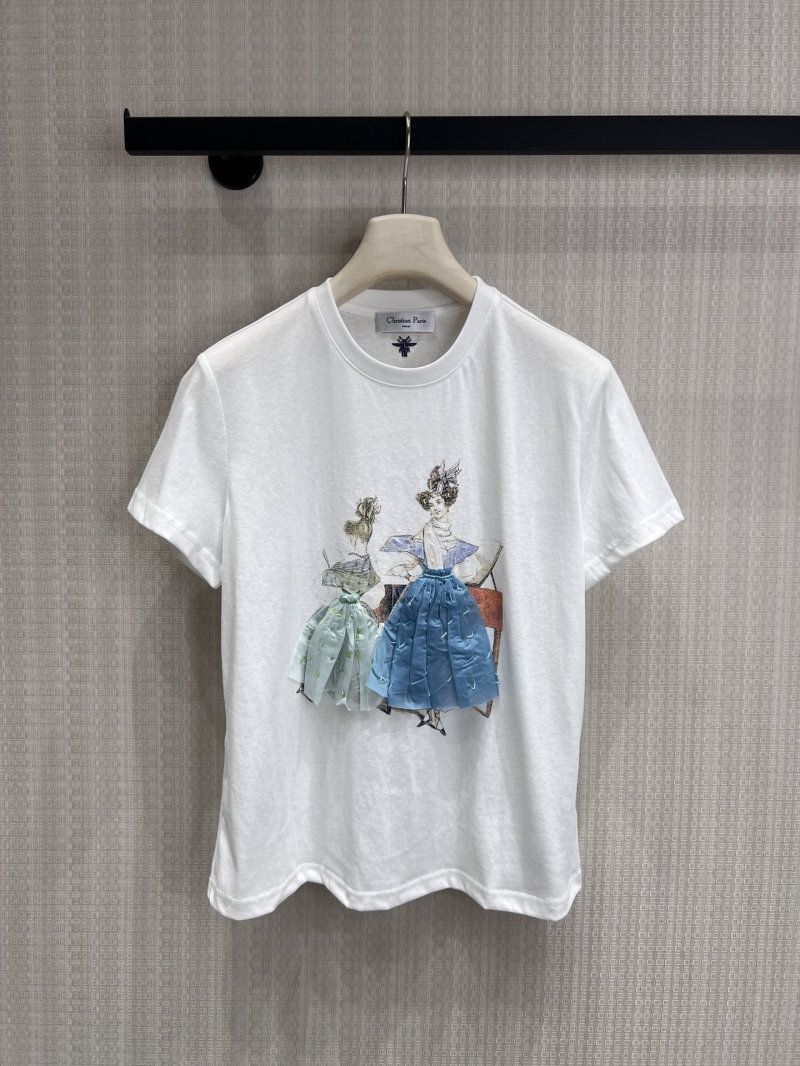 Dior 3D Applique Vintage Illustration T-Shirt - High-Count Combed Cotton White