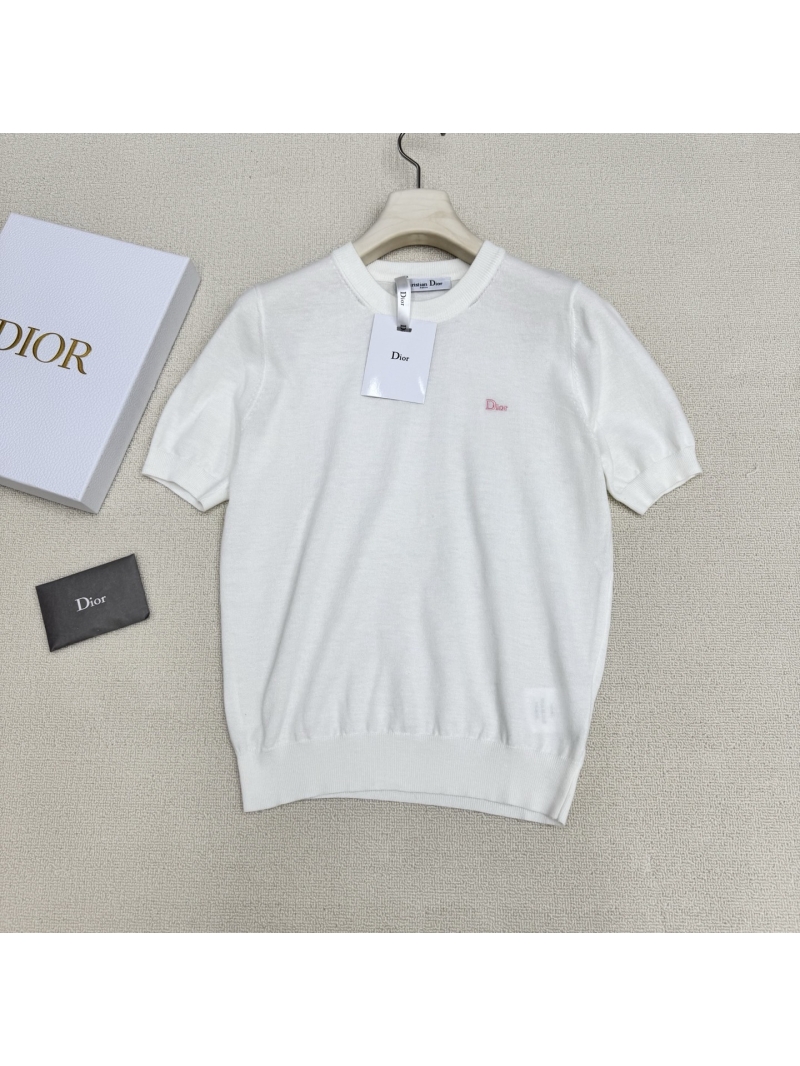 Christian Dior Virgin Wool Embroidered Knit Top in Off-White