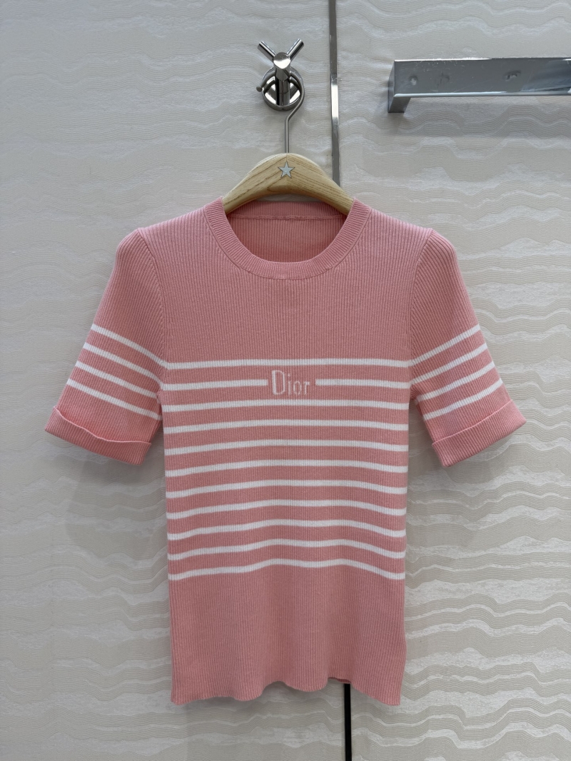 Dior Exquisite Pure Cotton Nautical Striped Slim-Fit Knitted Top in Pink