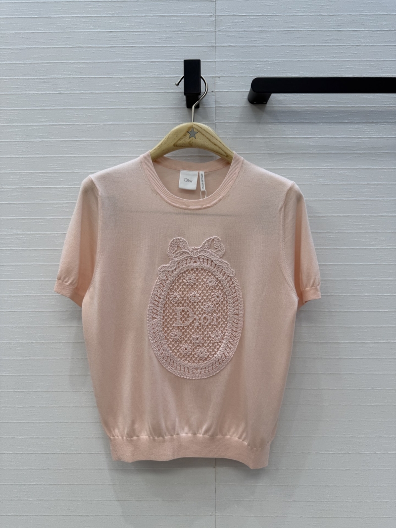 Dior Miss Dior Garden World French 3D Embroidered Fine-Gauge Knit Top in Blush Pink