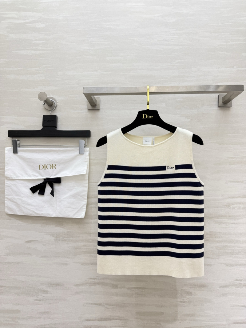 Dior Striped Knit Tank Top - Classic French Nautical Style in Cream and Navy Blue