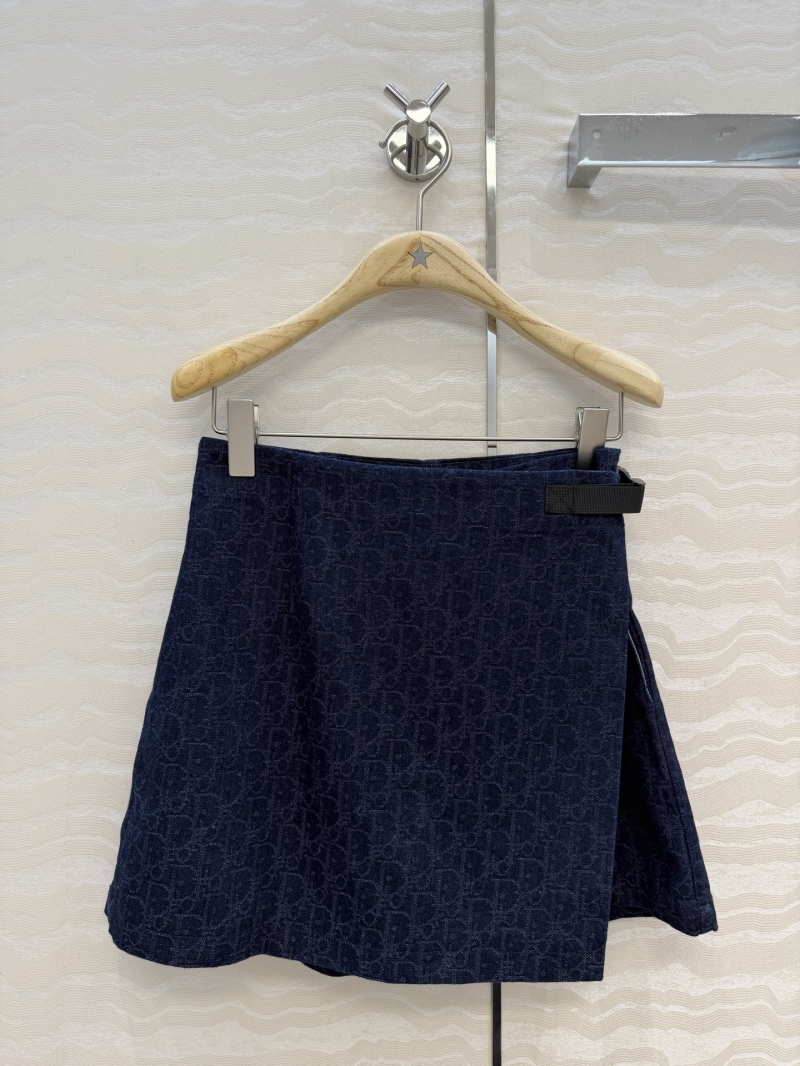 Dior Miss Dior Nautical Series Yarn-Dyed Jacquard Denim Skort in Navy Blue