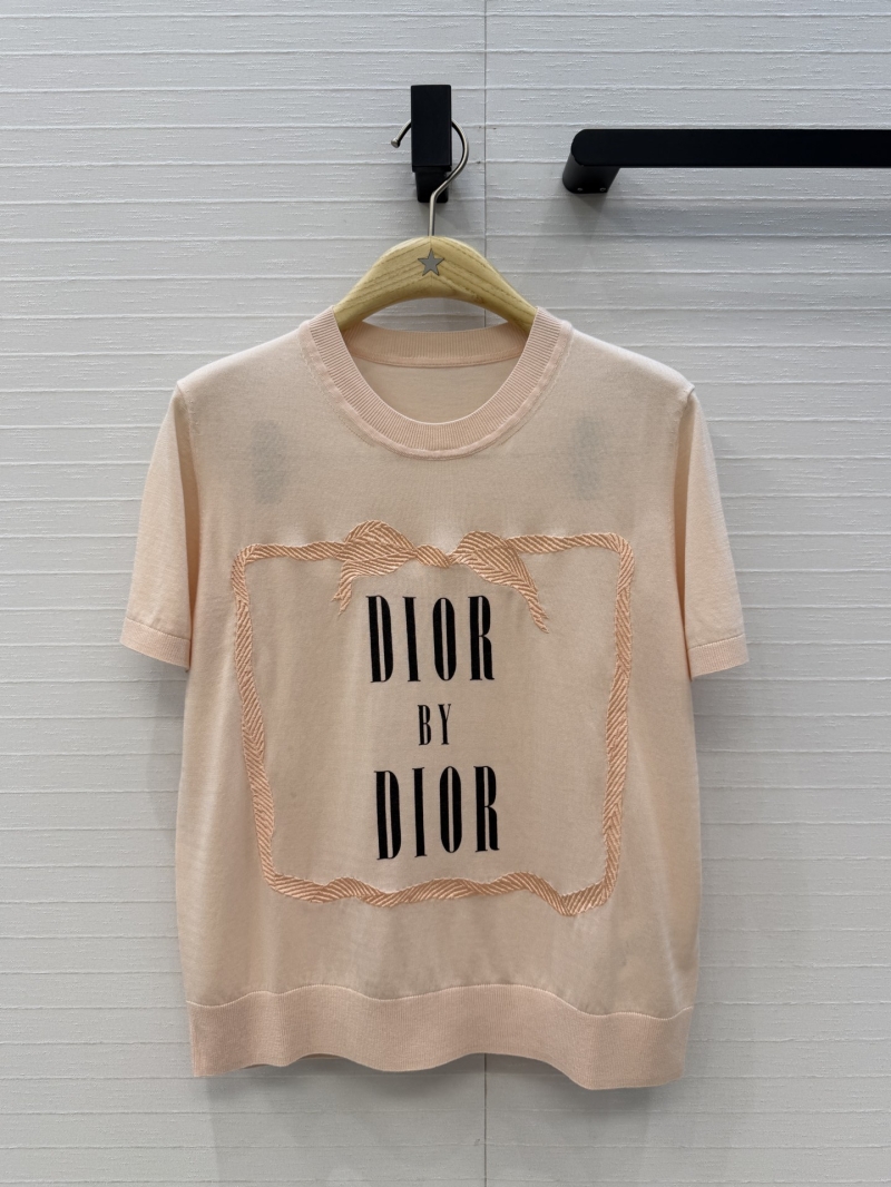 Dior Miss Dior Garden World Mulberry Silk and Tencel Knit Short-Sleeved Top in Blush Pink