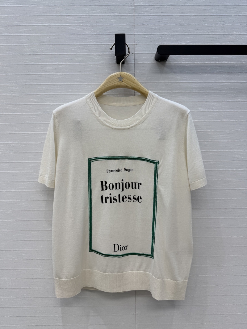 Dior Mulberry Silk & Tencel Blend "Garden World" Embroidered Knit Top in Ivory