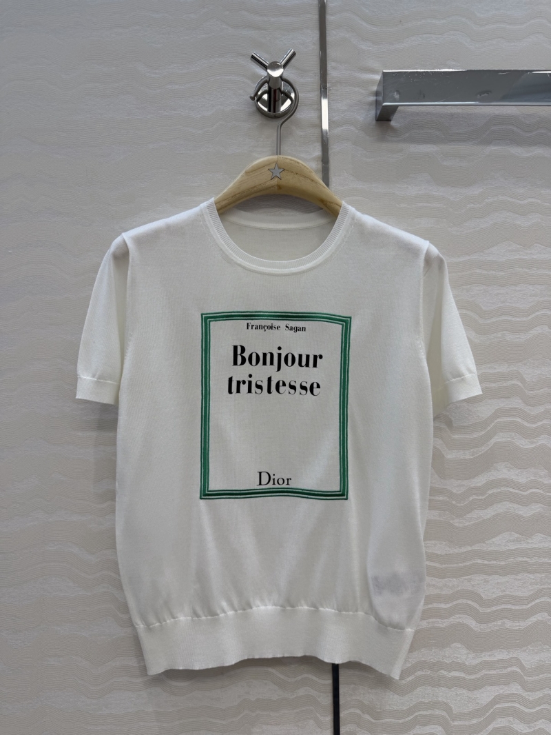 Dior Tencel-Wool "Garden World" Embroidered Short-Sleeve Knit Sweater in White