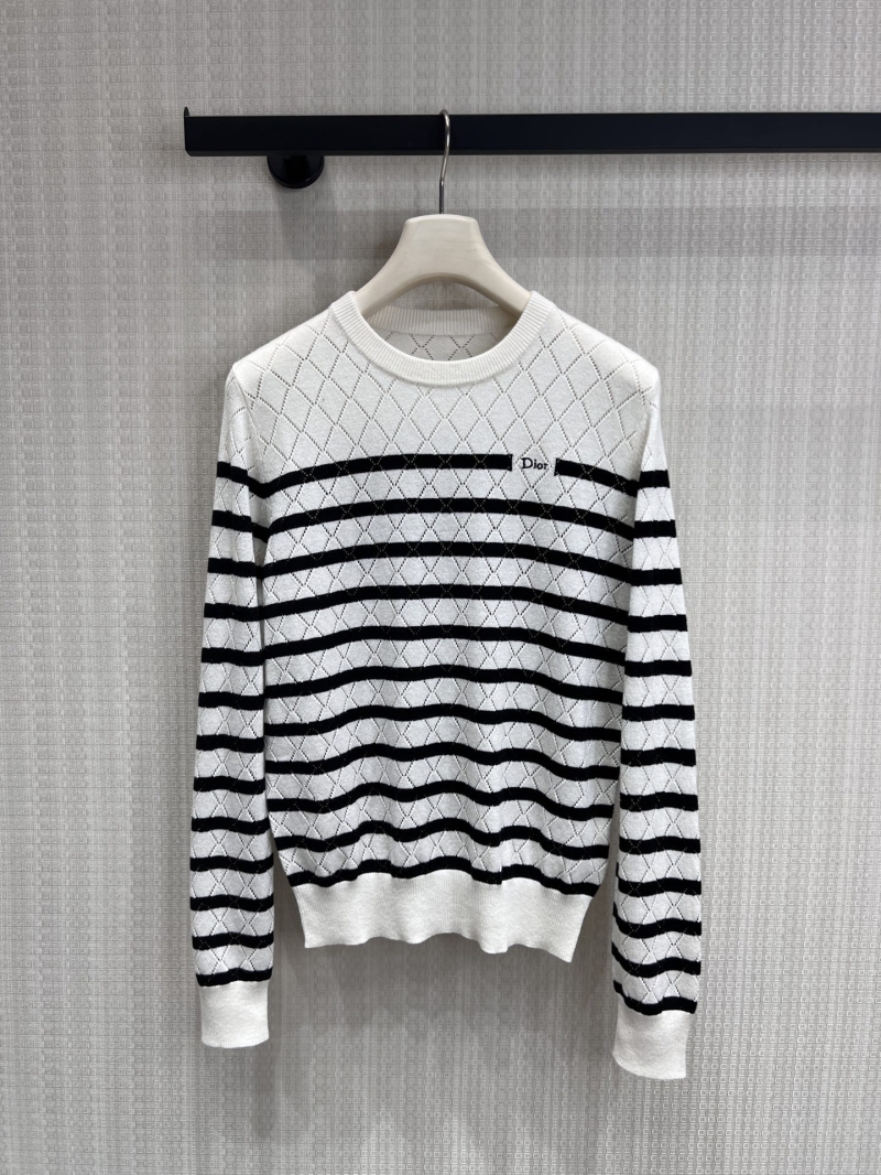 Dior Diamond Lattice Textured Striped Knit Sweater in Black and White