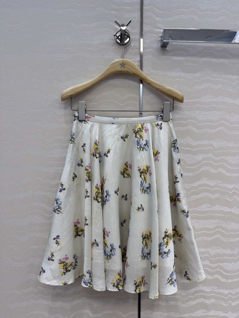 Dior 100% Silk Twill Garden World Floral A-Line Skirt in Cream