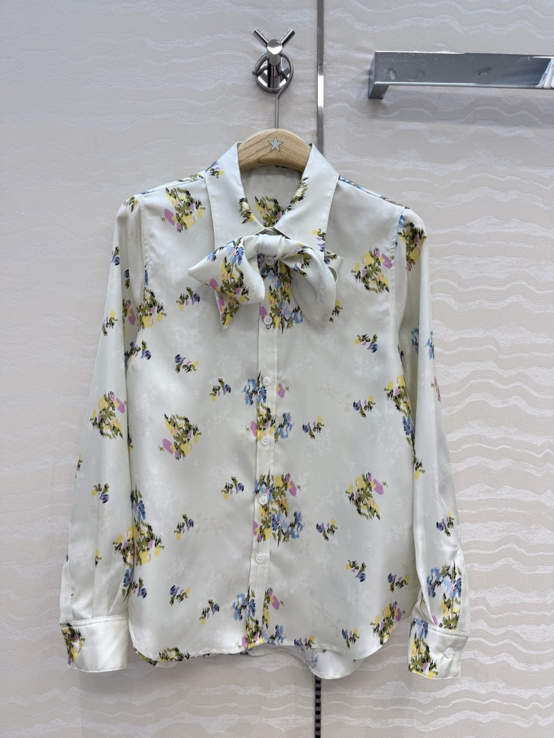 Dior Garden World Floral 100% Silk Twill Shirt with Detachable Bow