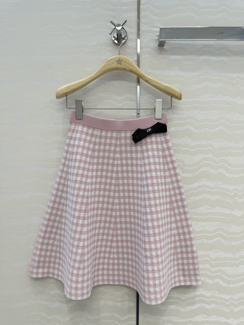 Dior Custom Yarn Houndstooth Knit A-Line Skirt in Blossom Pink