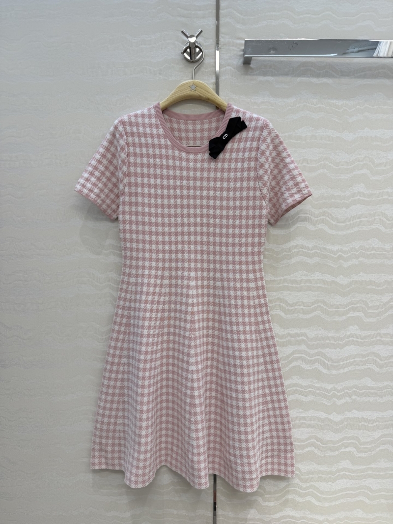 Dior Miss Dior Signature Custom Yarn Houndstooth Knitted A-Line Dress in Radiant Pink