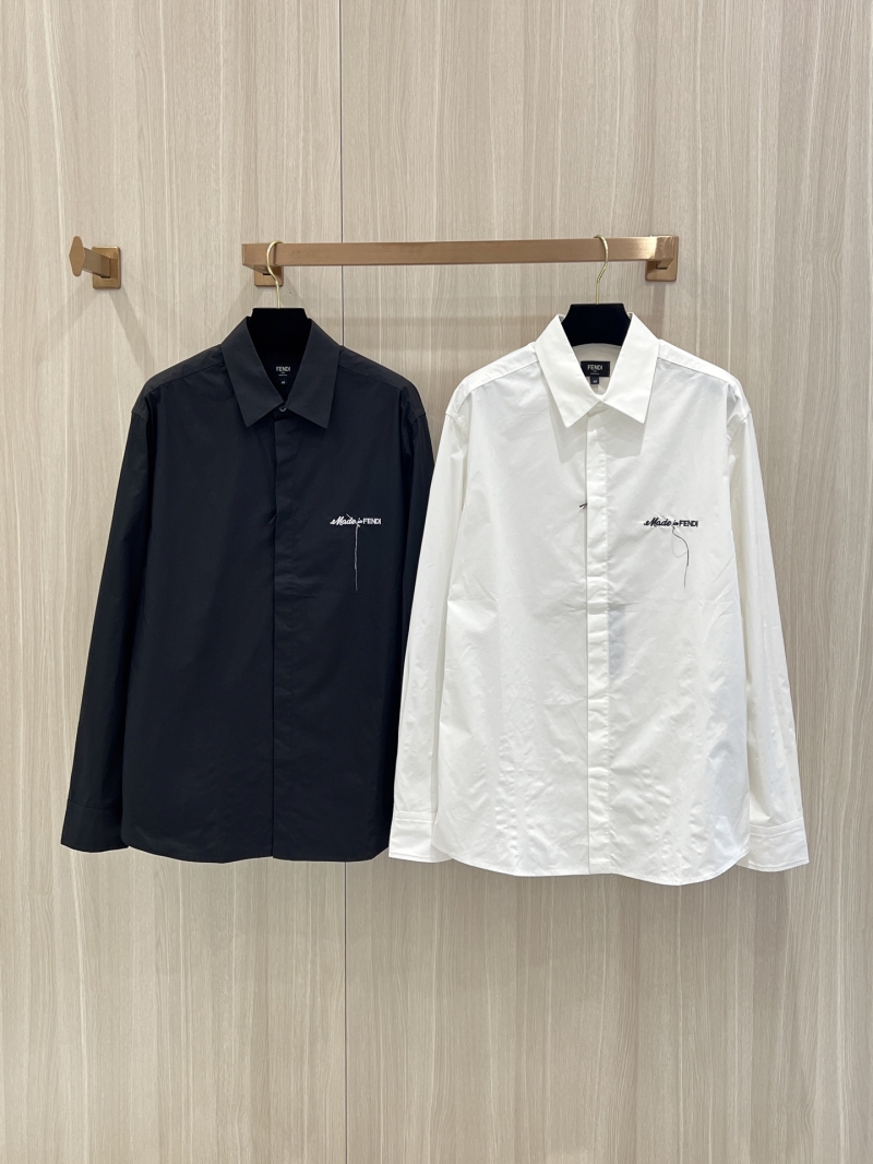 Fendi Men’s White Embroidered Logo Cotton Shirt - Luxe & Timeless