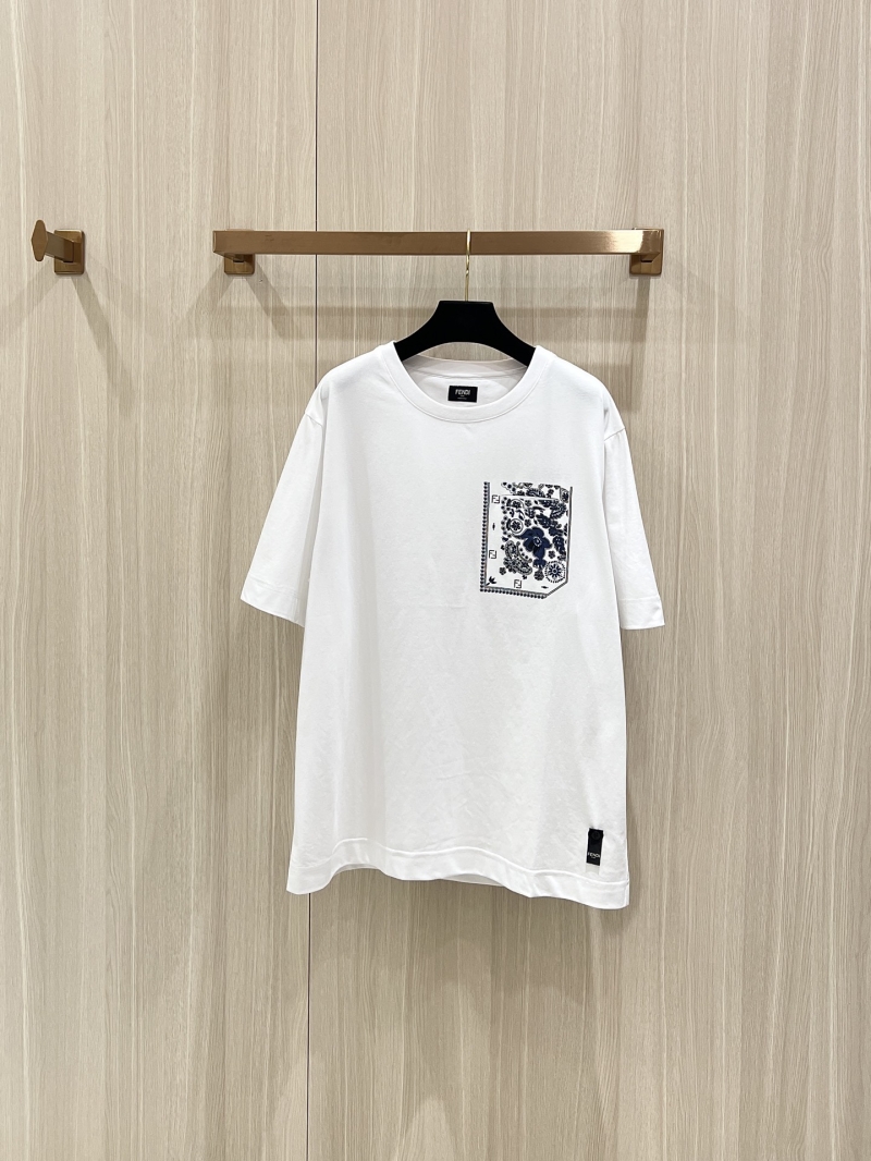 Fendi White Coral Flower Print Short-Sleeve T-Shirt - Luxe Cotton Elegance
