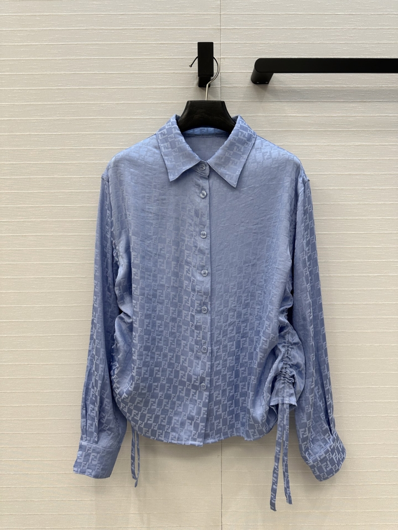 Fendi Glacier Blue FF Jacquard Shirt - Elegant Pleated Design
