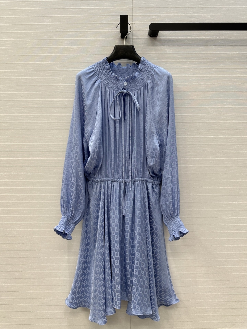 Fendi Glacier Blue FF Jacquard V-Neck Dress - Elegant & Luxe