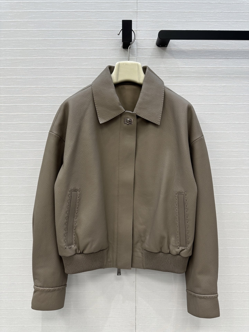 Fendi Luxe Lychee Grain Lambskin Jacket in Elephant Grey