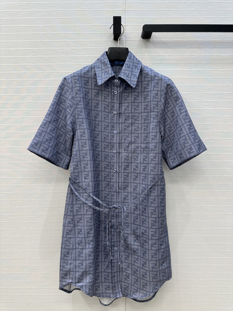 Fendi Classic FF Monogram Blue Shirt Dress - Luxe Cotton Linen