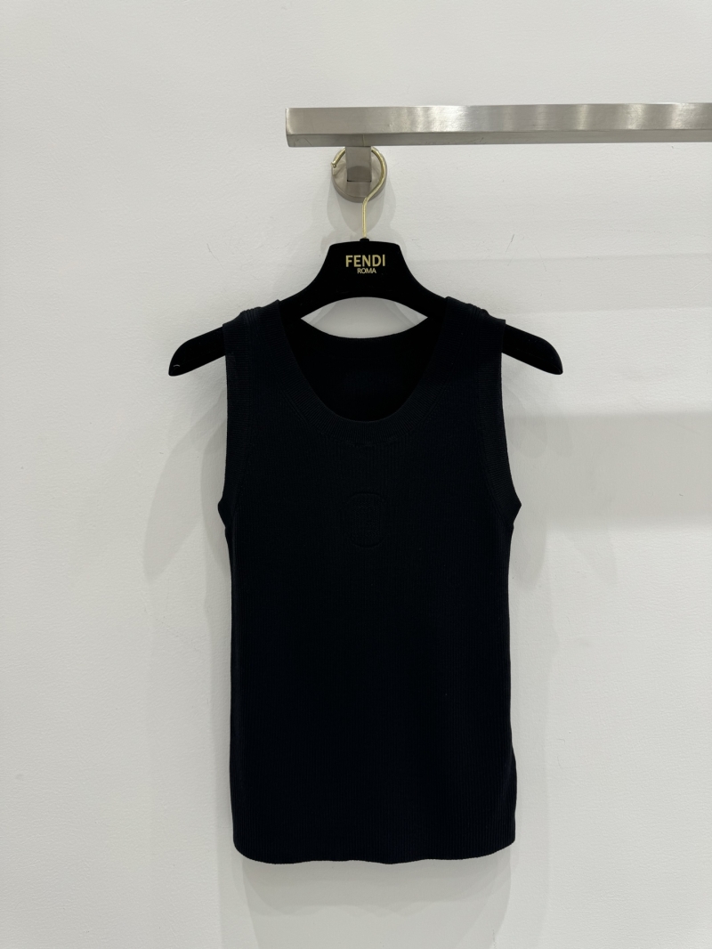 Fendi Spring/Summer 2025 Slim-Fit Knitted Vest in Black - Iconic FF Logo, Luxe Elegance