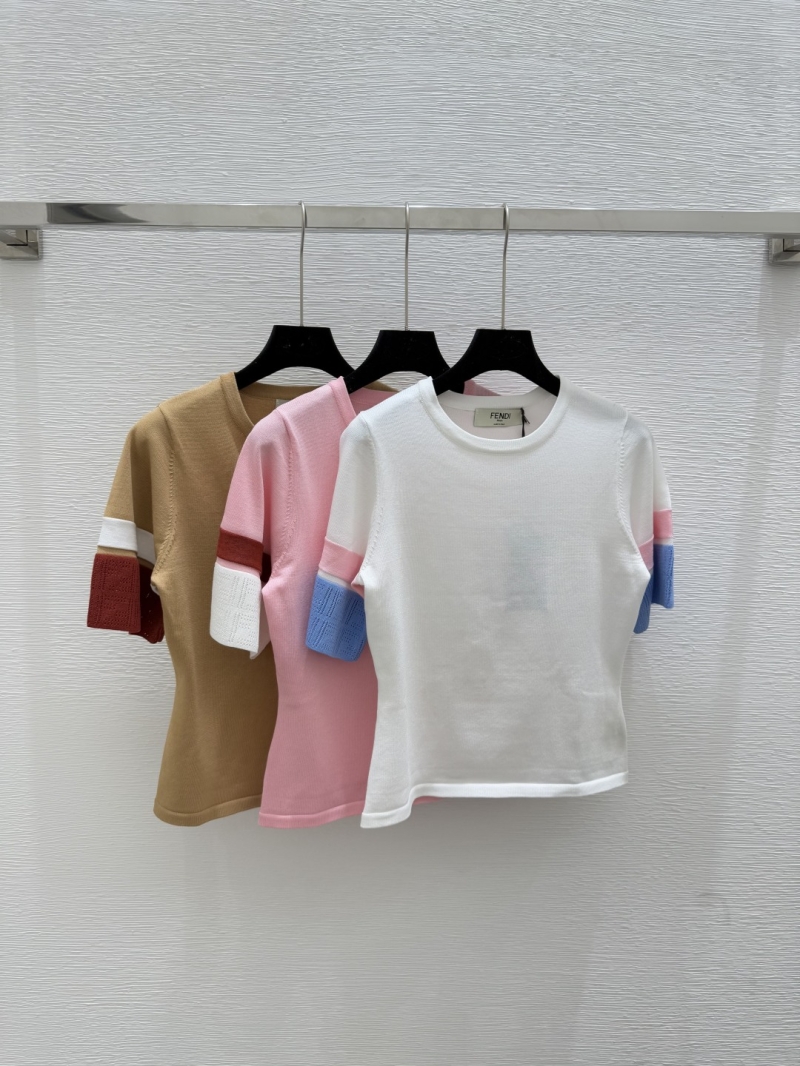 Fendi Early Autumn Luxe Tencel Cotton Knit Short Sleeve Top