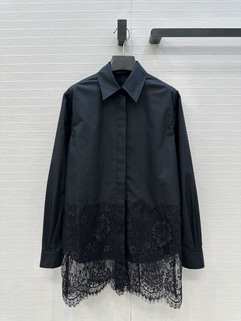 Fendi Early Fall Exclusive Lace Embroidered Pure Cotton Black Shirt
