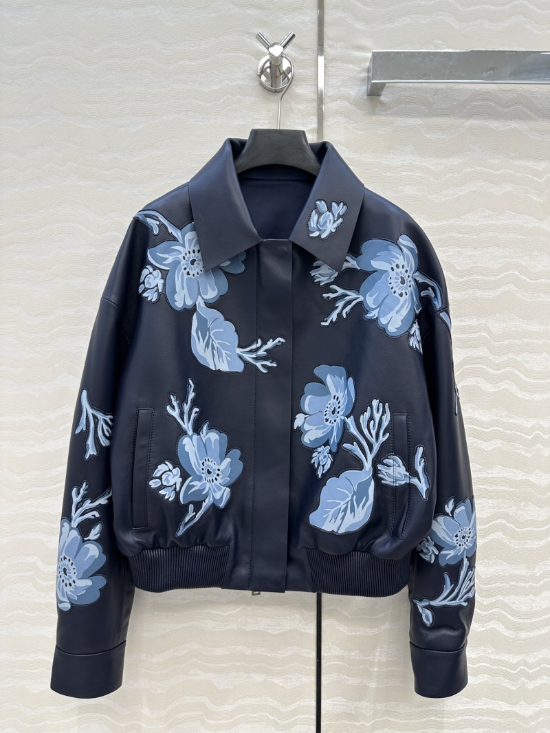 Fendi Exquisite FF Embroidered Blue Leather Jacket - Luxe Handcrafted Shearling Coat