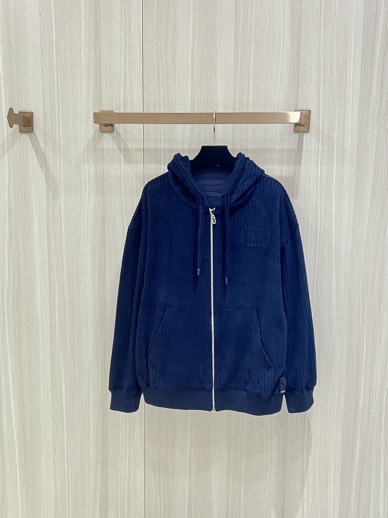 Fendi Embroidered Navy Blue Corduroy Hooded Jacket - Luxe Cotton Blend with Fendi Roma Embroidery