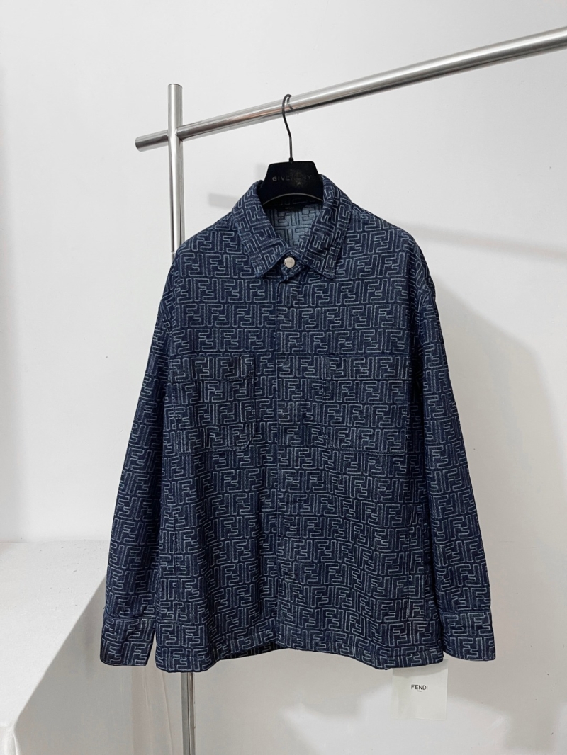 Fendi FF Jacquard Denim Jacket in Dark Blue
