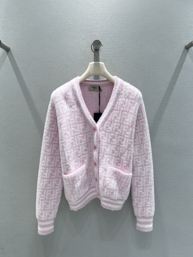 Fendi i2025 Collection Knit Cardigan in Baby Pink - Exclusive FF Monogram, V-Neck, Luxe Mohair-Blend