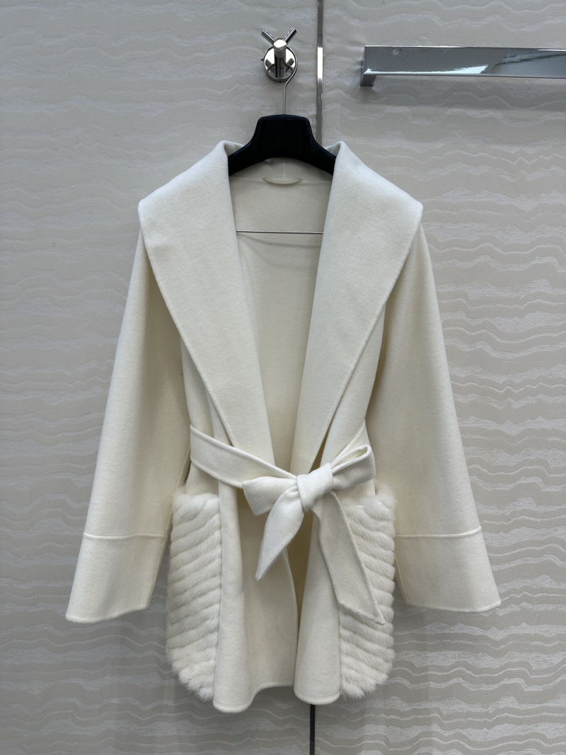 Fendi Limited Edition FF Signature Mink Pocket Coat – Cashmere Wool Blend, 3D Tailored Fit, Bathrobe Collar