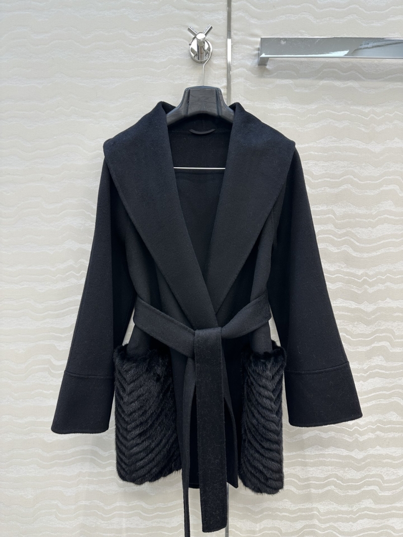 Fendi Limited Edition FF Signature Mink Pocket Wrap Coat in Imported Cashmere Wool