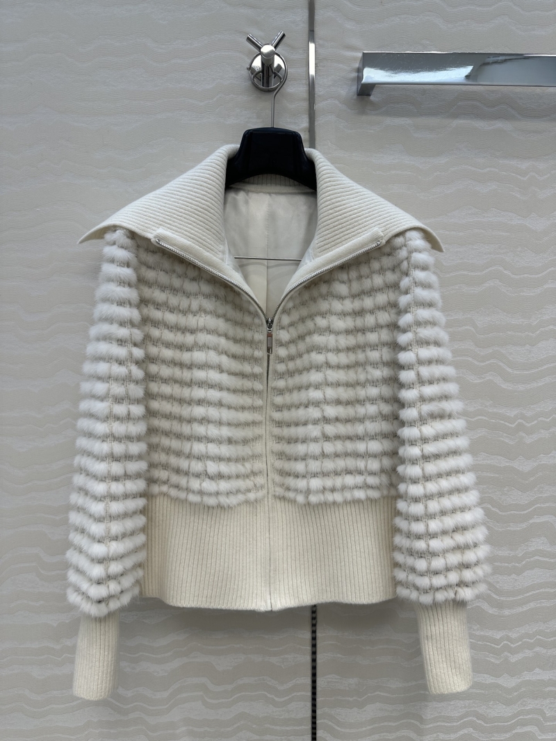 Fendi FF Haute Couture Woven Mink Fur Jacket with Wool Collar
