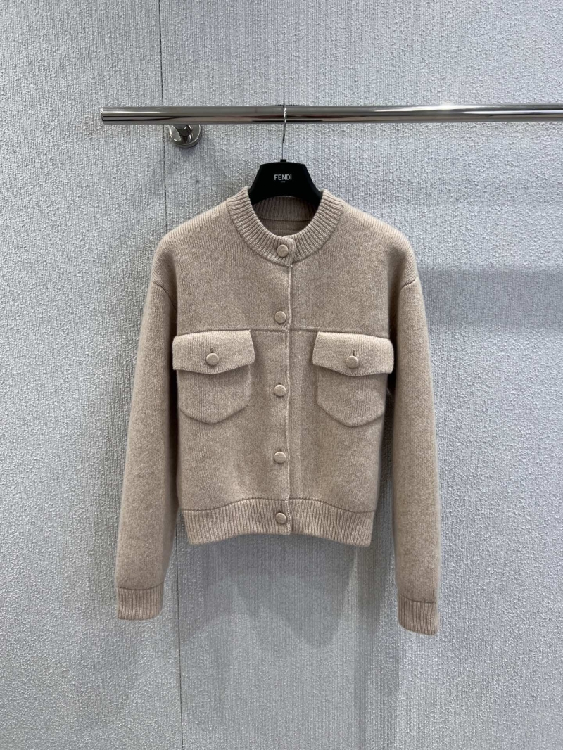 Fendi Exquisite 100% Wool Relaxed Fit Cardigan in Pale Camel | Signature FF Logo | Elevated Knitwear